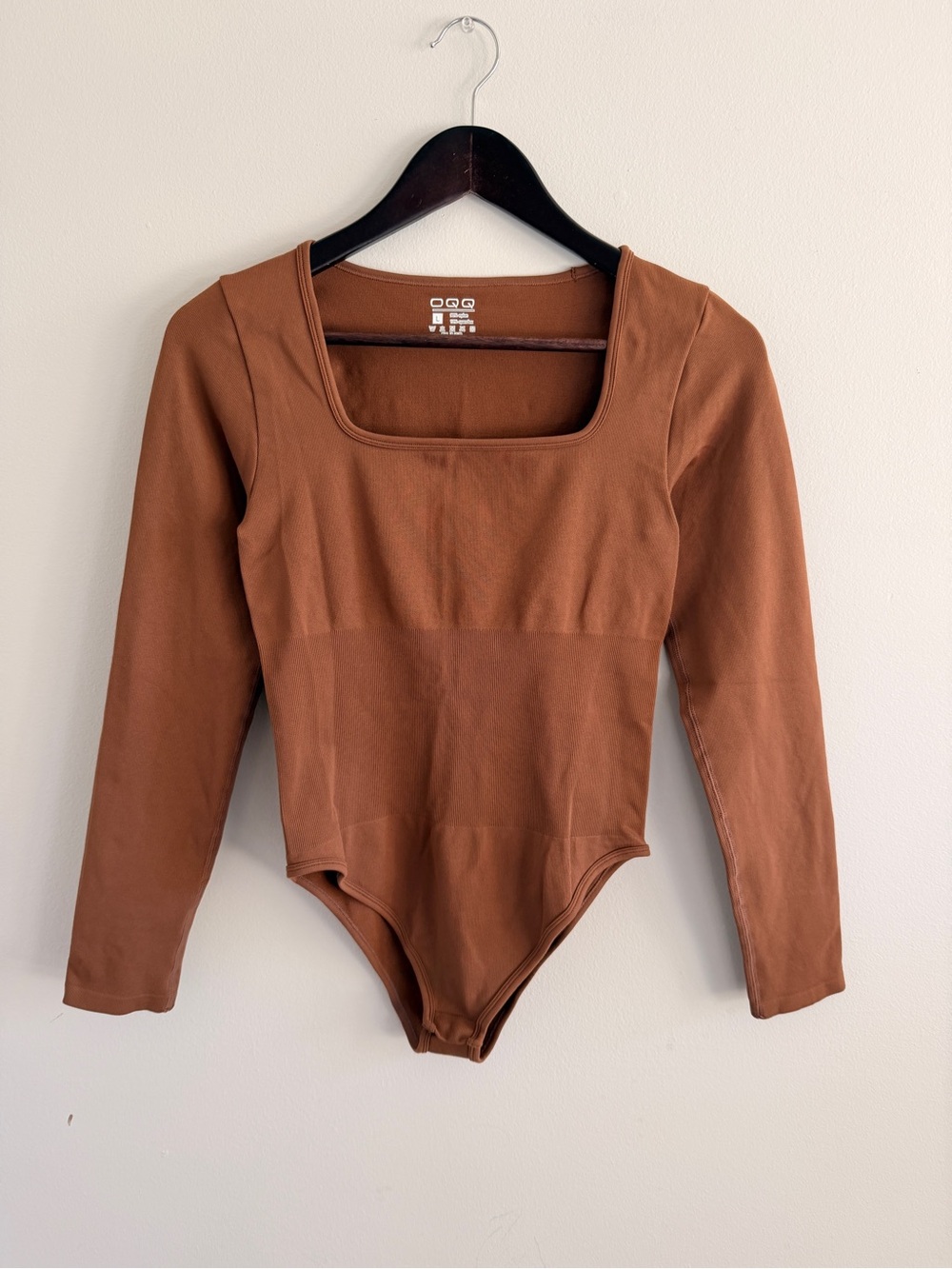 OQQ Long Sleeve Square Neck Bodysuit Brown Large
